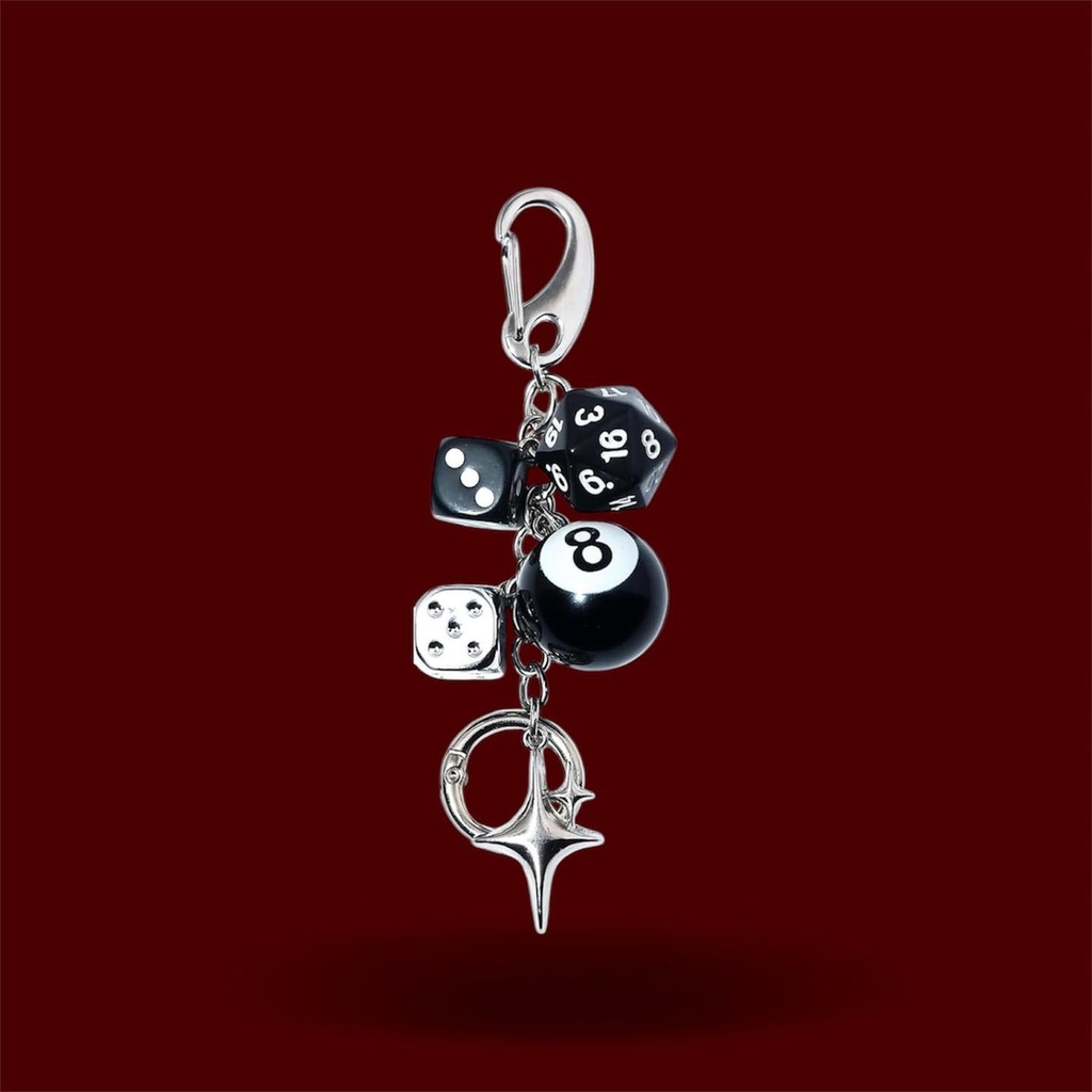 Gothic Y2K Dice Charm Keychain | 8-Ball & Star Pendant